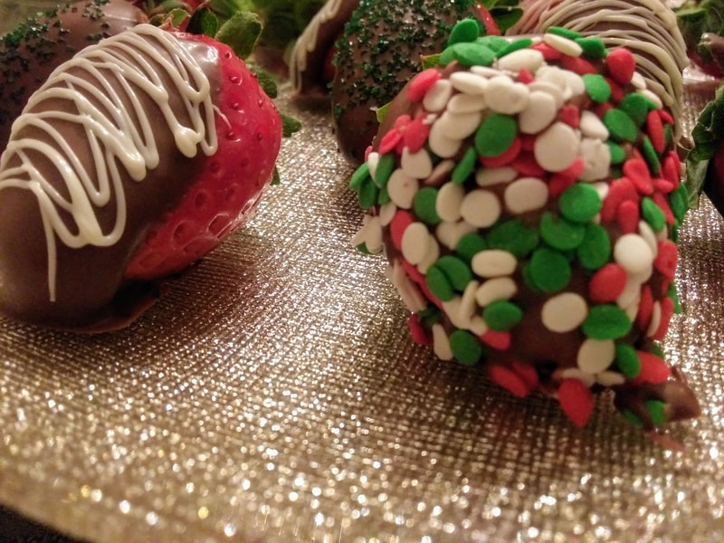 Chocolate dipped strawberries served on a pretty tray are oh so romantic.
