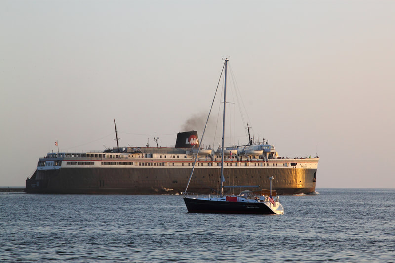 The SS Badger is on the National Register of Historic Places and sails from May into October to Wisconsin.